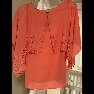 Kay Celine coral popover blouse NEW